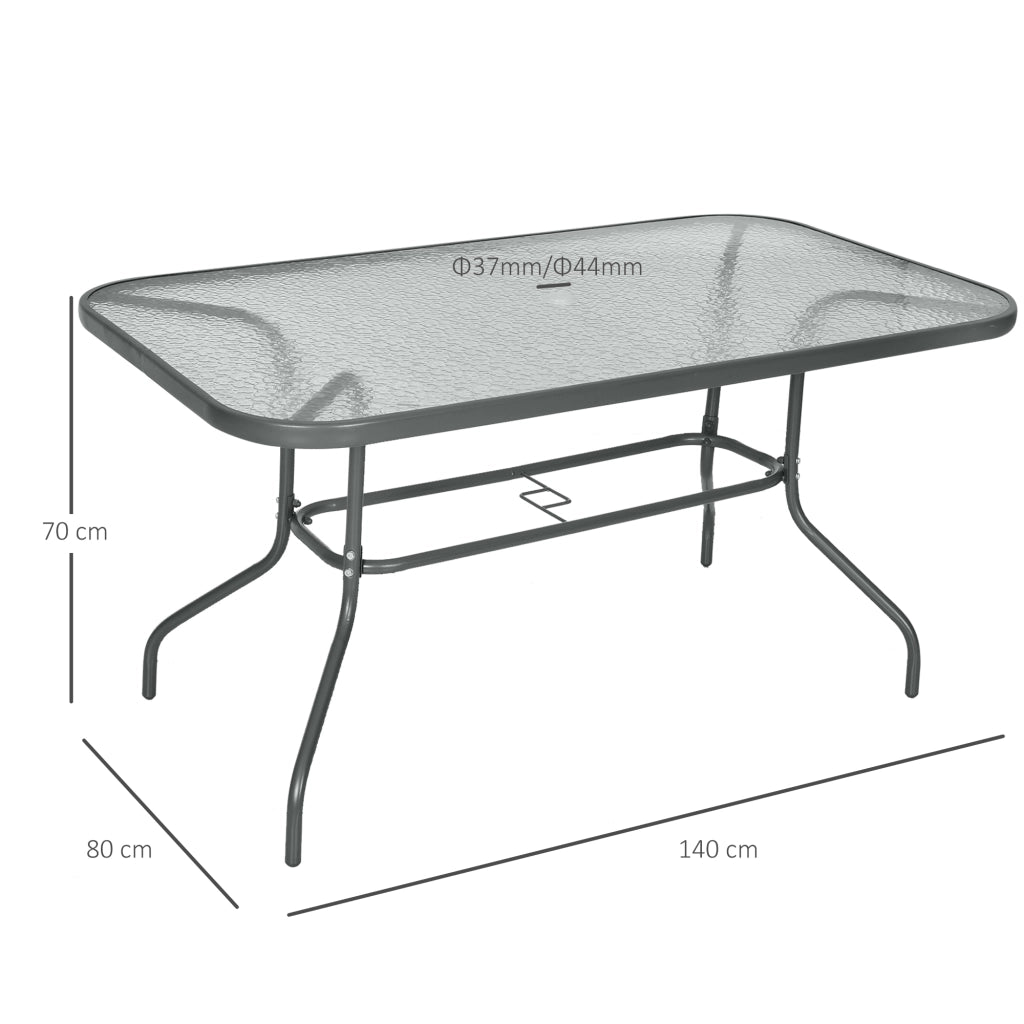 Easycomfort Tavolo da Giardino con Foro per Ombrellone, Arredamento da Esterno in Metallo e Vetro 140x80x70cm Grigio