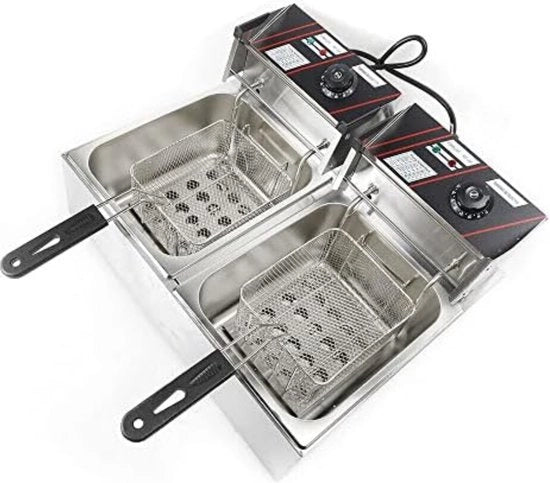 Fritura doppia - Friteuse doppia - Frittoia doppia - 5000 Watt - Acciaio inossidabile