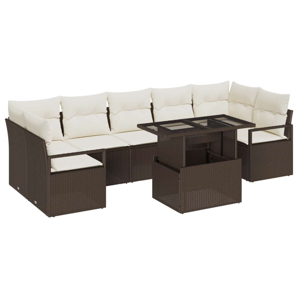 Set di Divani da Giardino  8 Pezzi con Cuscini Marrone in Rattan Polietilene