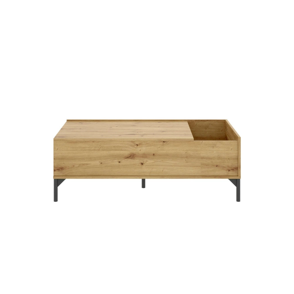 Tavolino da salotto Alexius, Porta riviste da soggiorno con vano portaoggetti, Tavolo basso da caffÒ¨ elevabile, 99x60h41 cm, Rovere Nodi