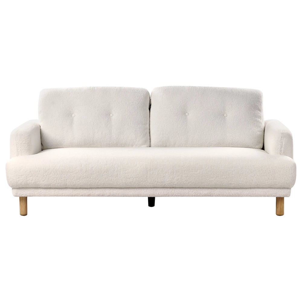 Divano a 3 posti gambe in legno poliestere rivestito in tessuto bouclé bianco soggiorno classico e contemporaneo