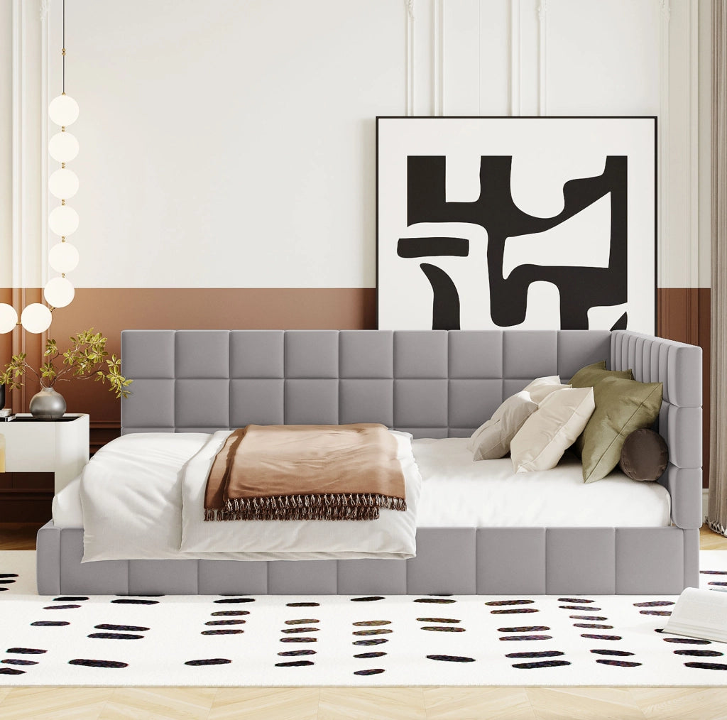 Letto da giorno in stile Mid-Century Modern con rete a doghe; 140x200 cm; grigio