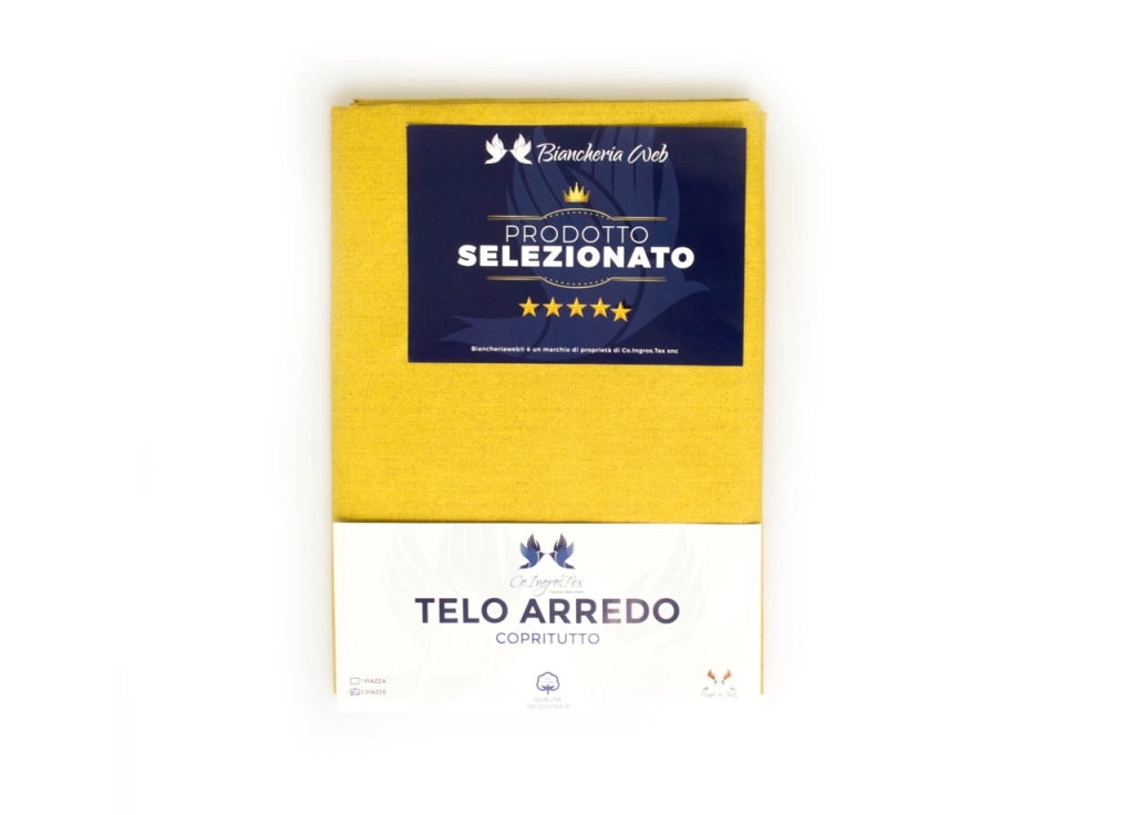 Telo Arredo Granfoulard Copritutto Cotone Made Italy Vari Disegni Arredatutto Copriletto Multiuso - 1 Piazza - Tinta Unita Giallo