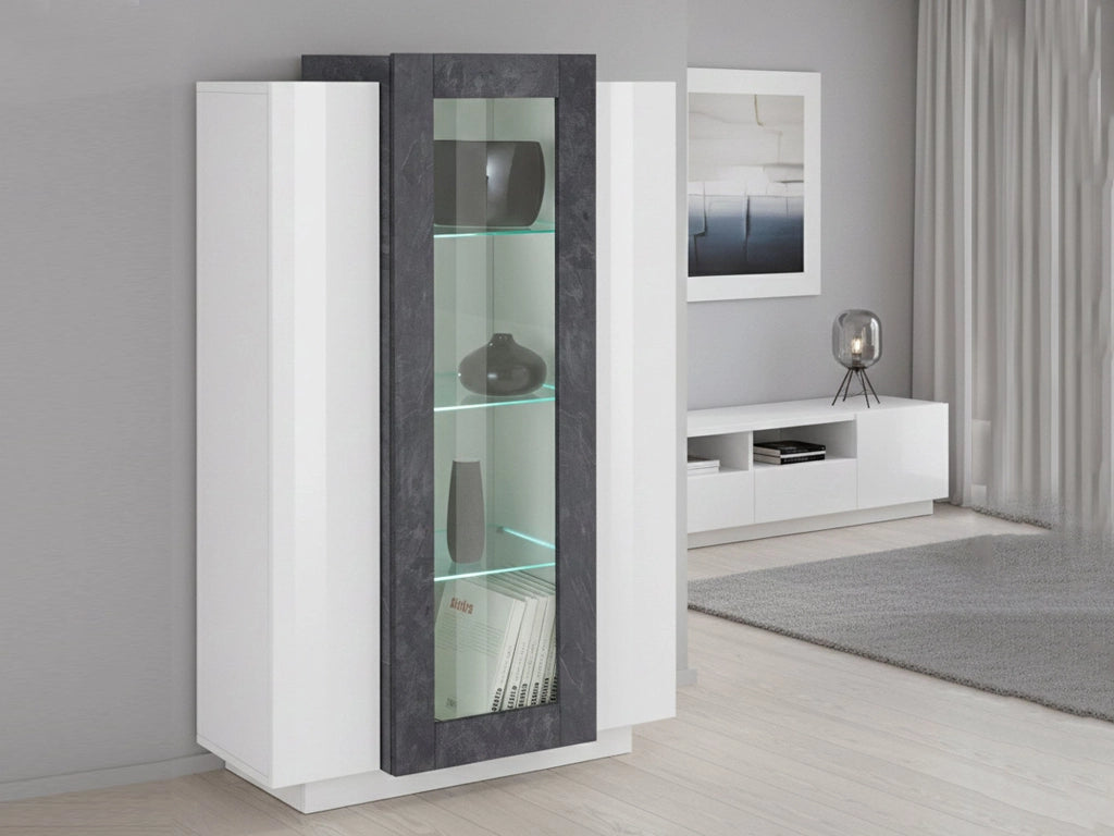 Mobile Espositore Kevin, Vetrina 7 Ripiani Made in Italy, 38x80x121h cm Bianco Lucido