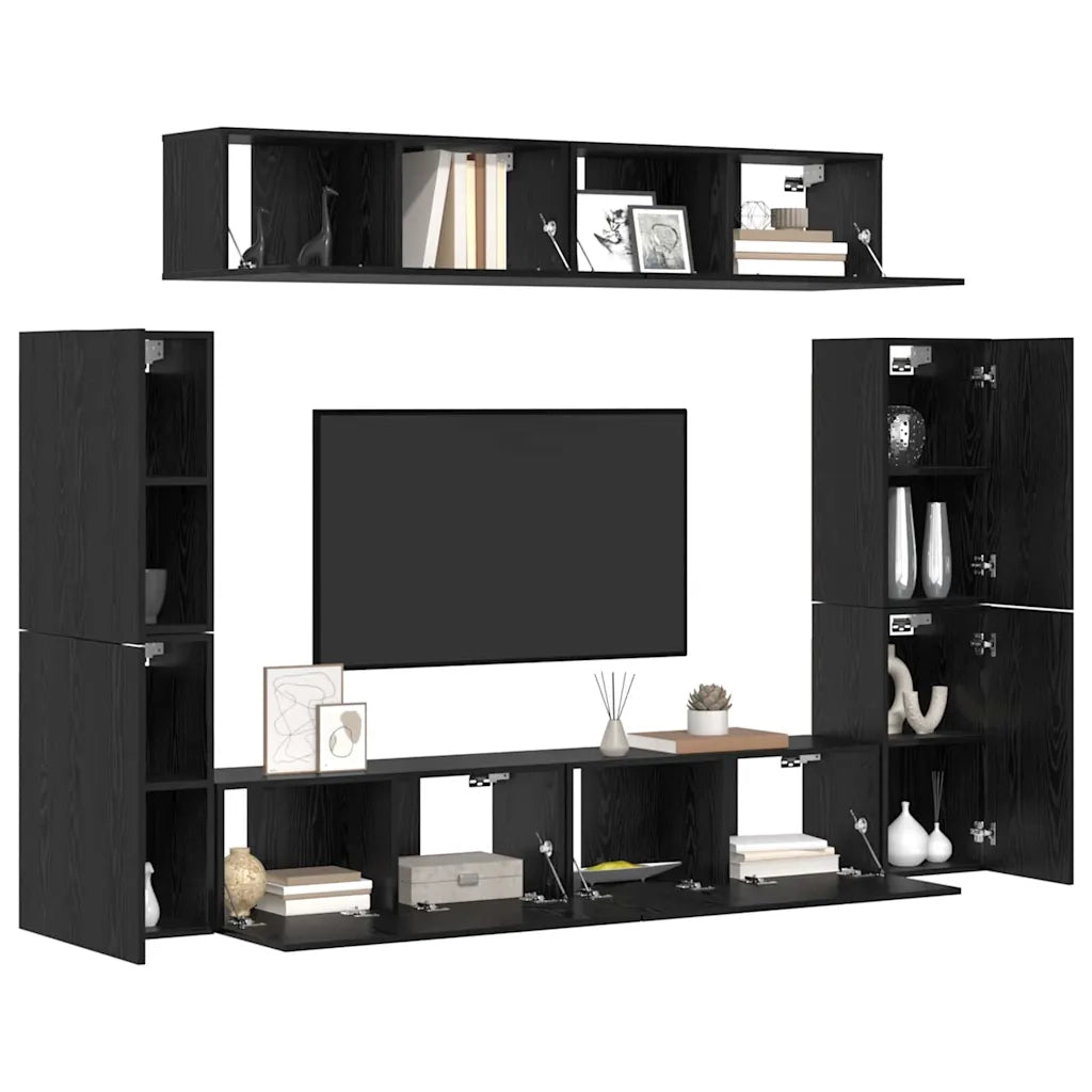 Set mobile TV 8 pcs Rovere nero Legno multistrato