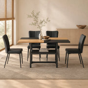 Set tavolo da pranzo con 4 sedie e ripiano integrato in MDF metallo e similpelle marrone e nero