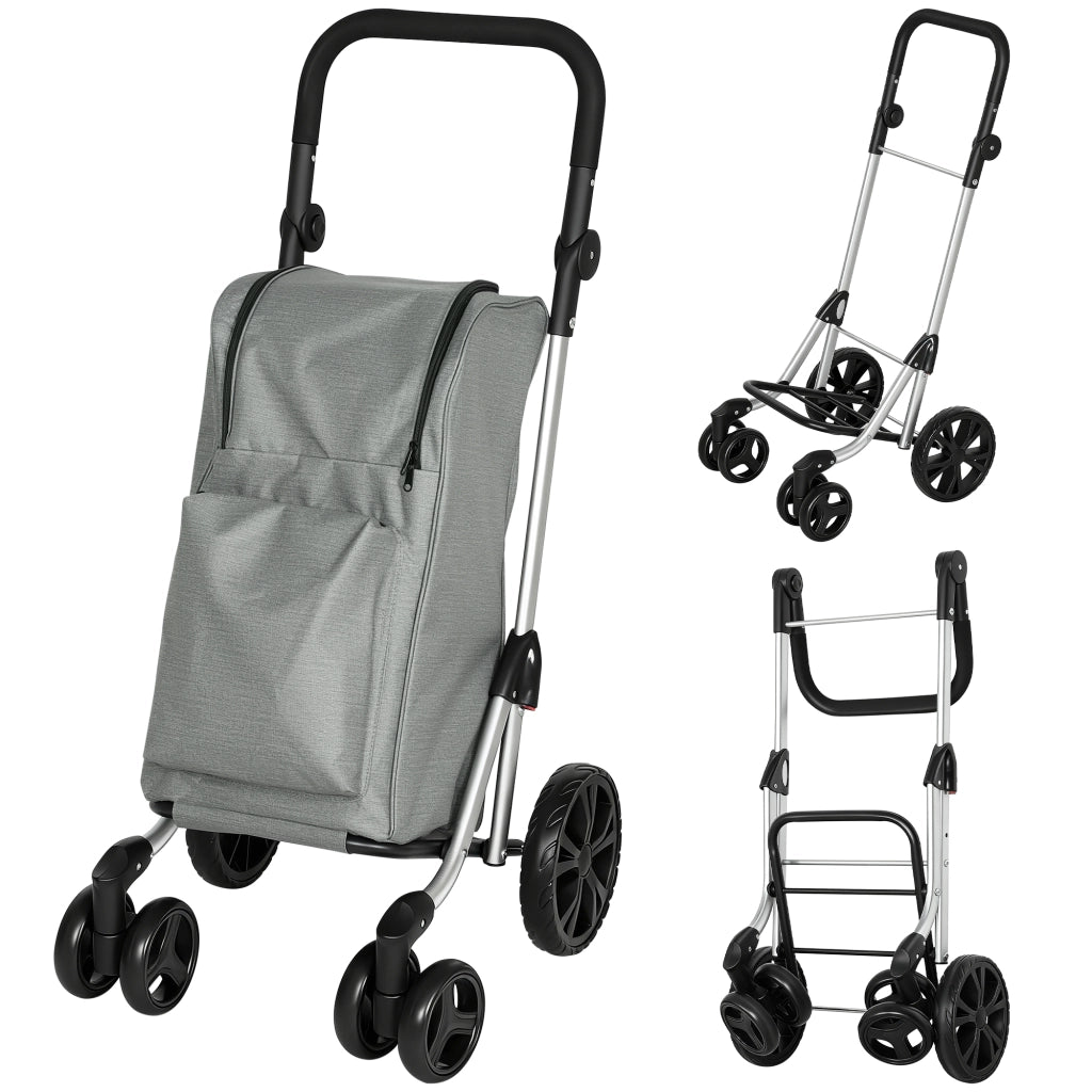 Carrello Spesa Pieghevole 44x58x100 cm Borsa da 46L con Ruote Scomparto Refrigerato in Alluminio Grigio