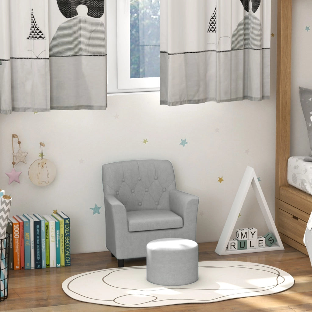 Poltrona per Bambini con Pouf ¨C Zephmum ¨C Grigio, Tessuto, Legno