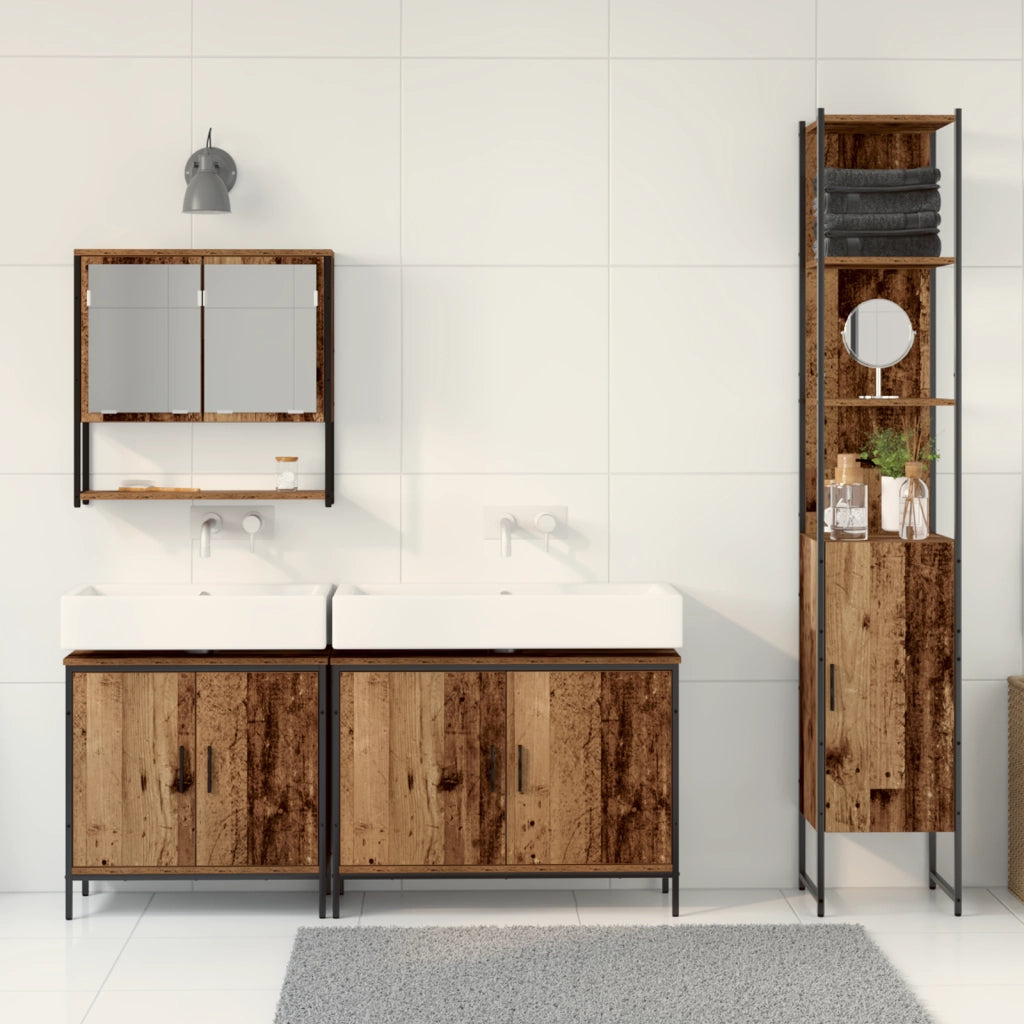 Set di mobili da bagno 4 pezzi - Legno vecchio - Legno ingegnerizzato