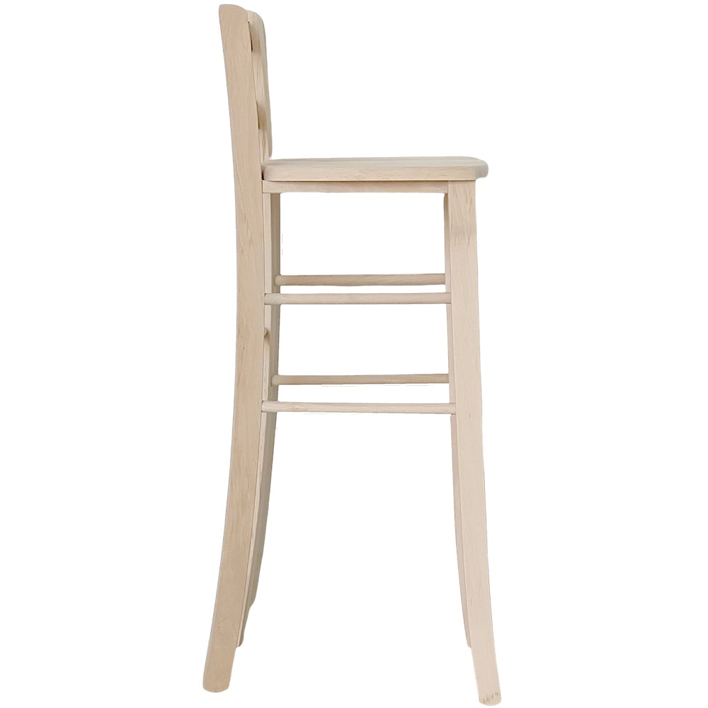 Sgabello alto da bar in legno grezzo da verniciare h 80 cm seduta in massello
