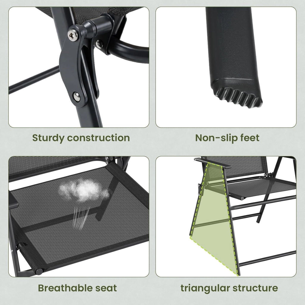 Set di 6 sedie da giardino pieghevoli con schienale, braccioli, sedie da terrazza, sedie da pranzo, fino a 150 kg, sedia pieghevole per campeggio, spiaggia, giardino, piscina, terrazza, colore