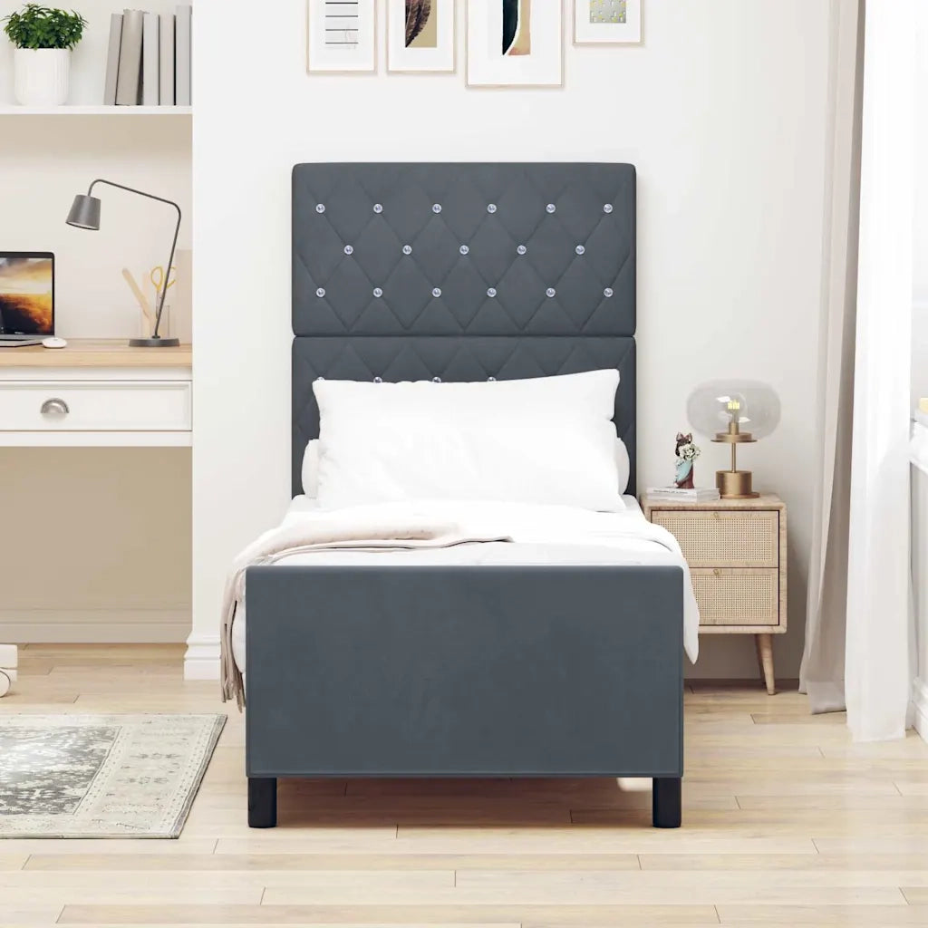 Letto a molle con testiera-Rete con Testiera Grigio scuro 80 x 200 cm Velluto