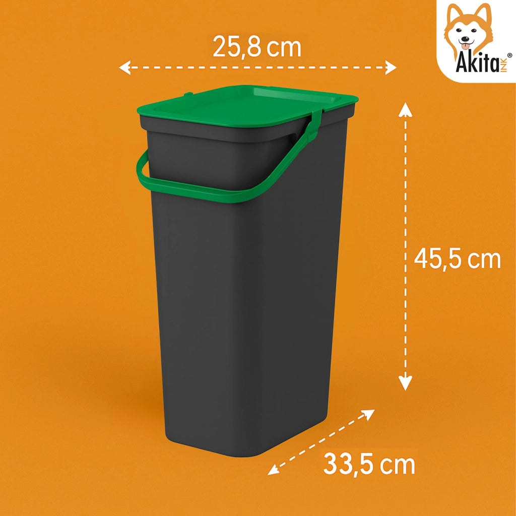 Akitaink Pattumiera 25L Nero Verde Manico Blocco