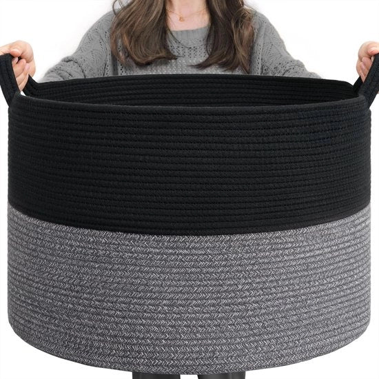 Opbergmand per bambino, grande cesta per la stanza dei bambini, cesta per bambini, grande contenitore, contenitori per coperte, giocattoli per bambini, ceste intrecciate, 55x35cm, nero