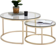 Set di tavoli da salotto - 2 pezzi - Rondi - Tavoli da angolo - Tavoli per caffè - Gambe dorate - Translucido - Vetro - 60 e 40 CM