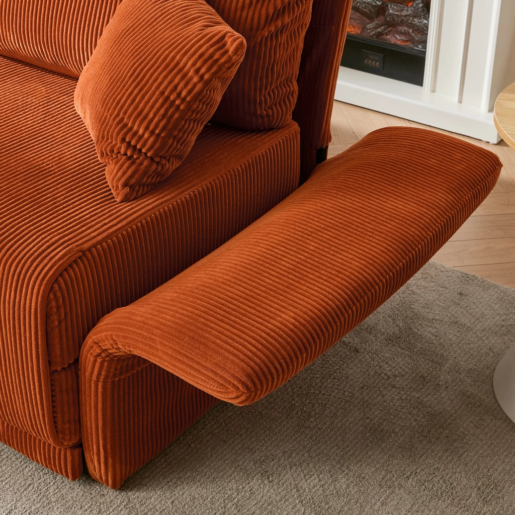Divano letto multifunzionale in velluto a coste con seduta imbottita e struttura in metallo arancione 182 × 88 × 84 cm