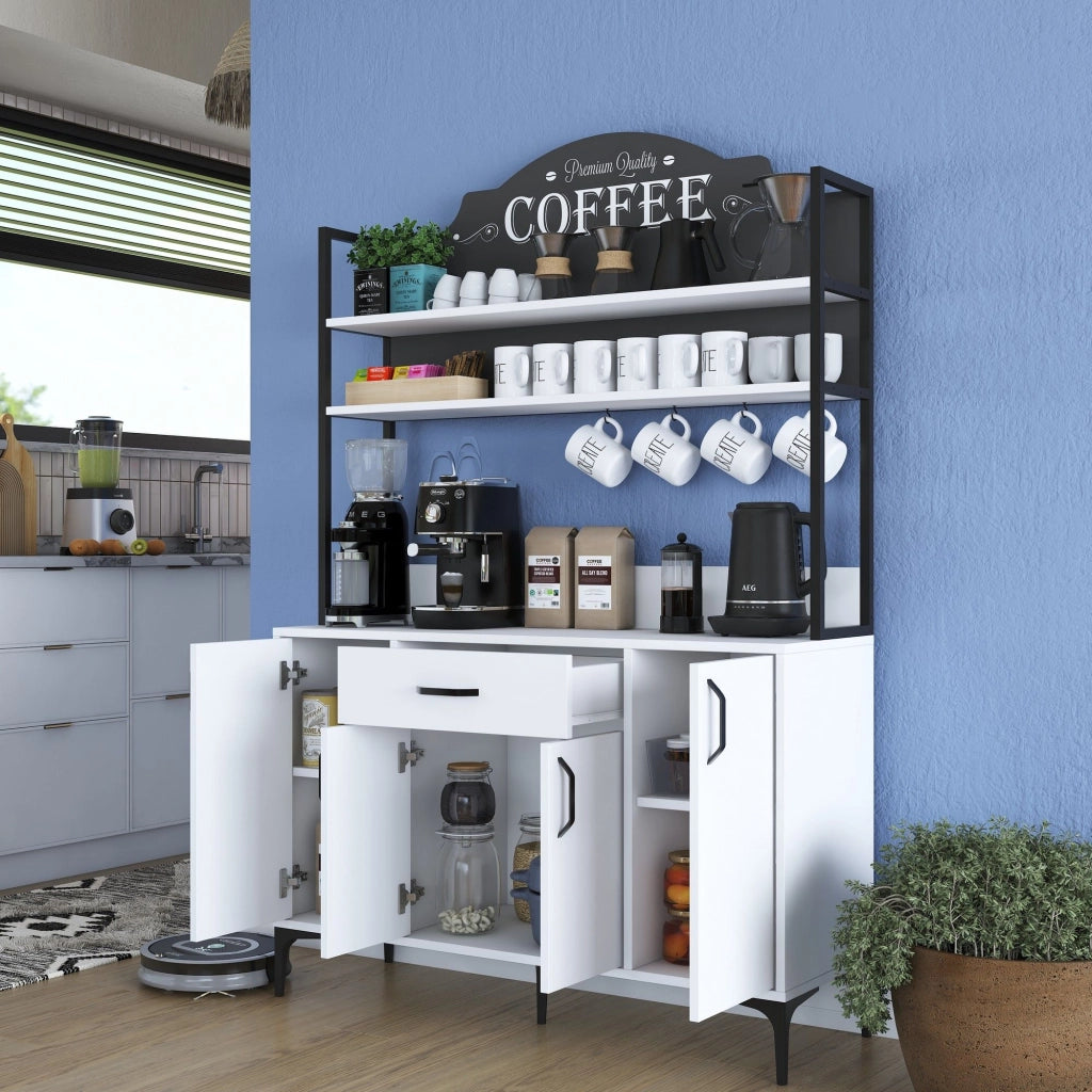 Madia Camino, Credenza 4 Ripiani, 120x40x184h cm Bianco