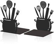 Sostegni per libri in metallo con design cucina, antiscivolo, 2 pezzi, 11 x 13,5 x 20 cm.
