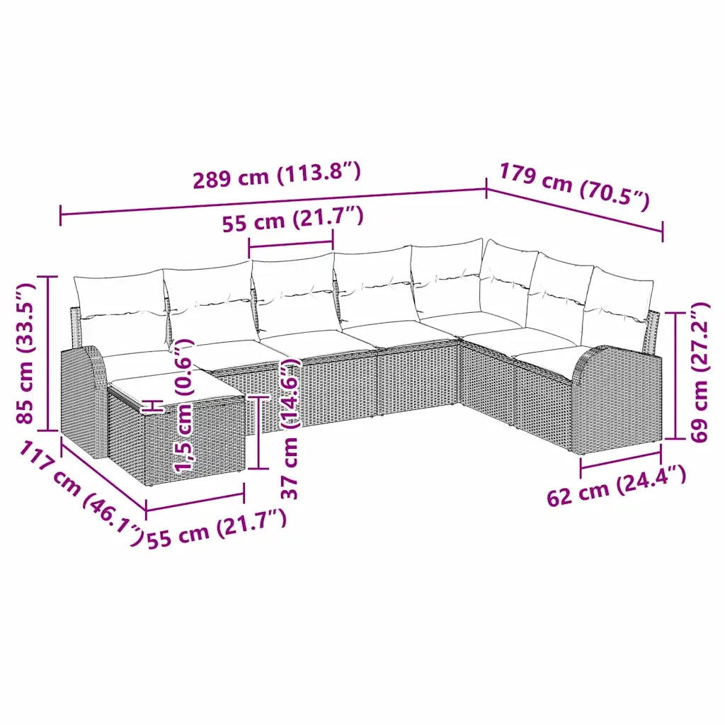 Set Divano da Giardino con cuscino 8 pcs Grigio Poly Rattan 3346159