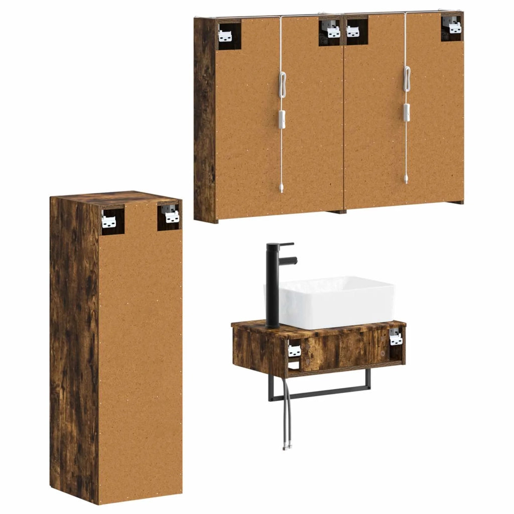 Set di mobili per il bagno 4 pz Rovere Fumo 3407403