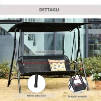 Dondolo da Giardino Terrazza 2 Posti con Tettuccio Regolabile in Metallo e Texteline 172x110x155cm Nero