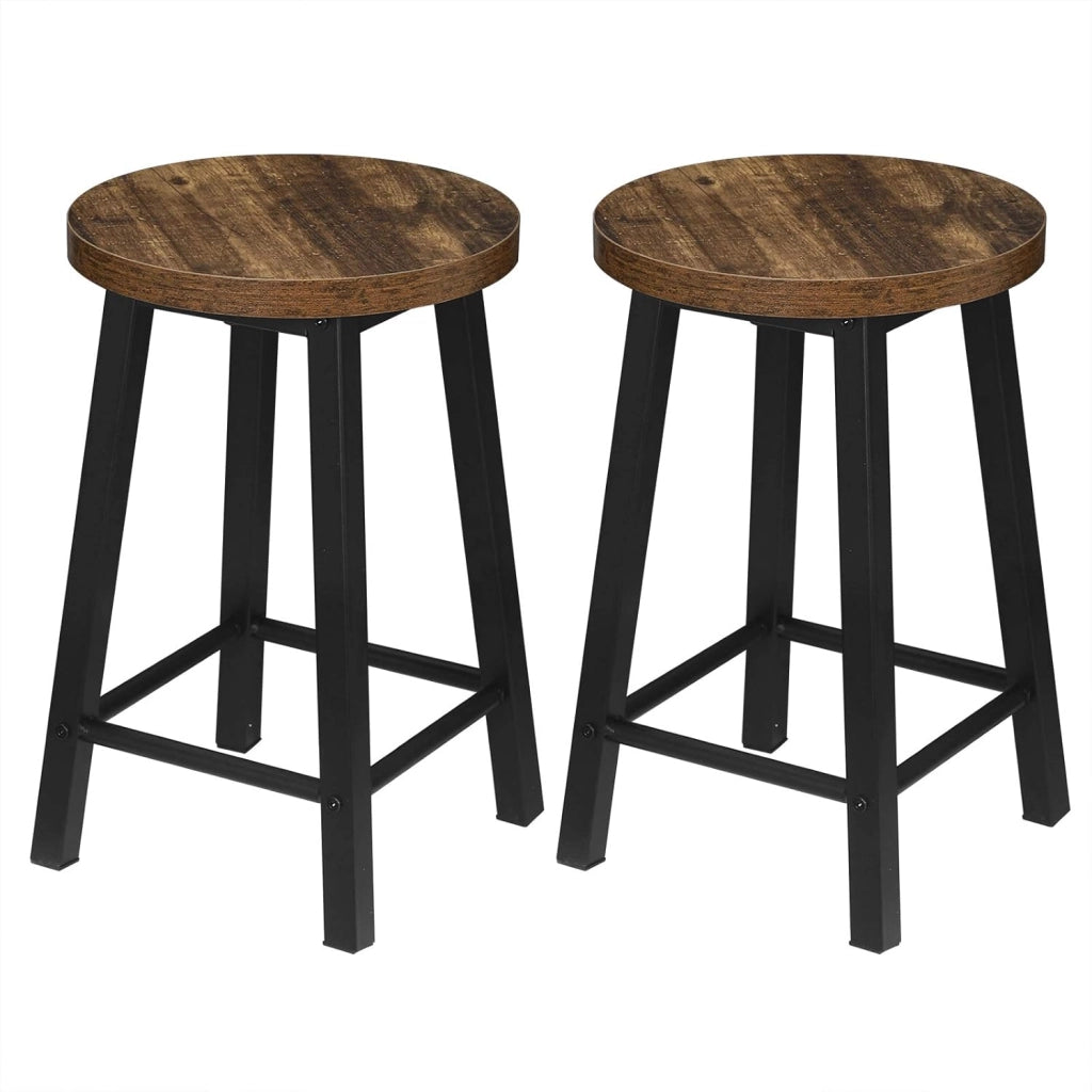 2X Sgabelli da Pranzo Senza Schienale Seduta Rotonda Sedia in Metallo e Legno con Poggiapiedi per Bar Cucina BH297hov-2, Legno Vintage