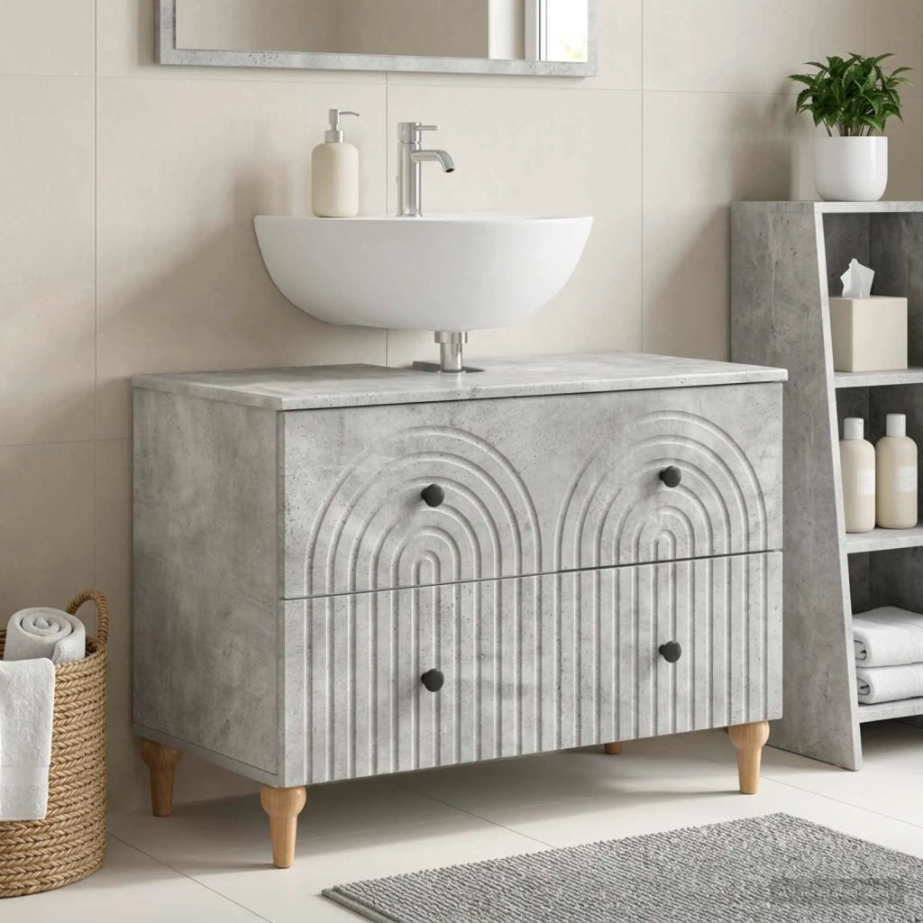 Armadio per Lavabo da Bagno ALKMAAR Grigio Cemento 896138