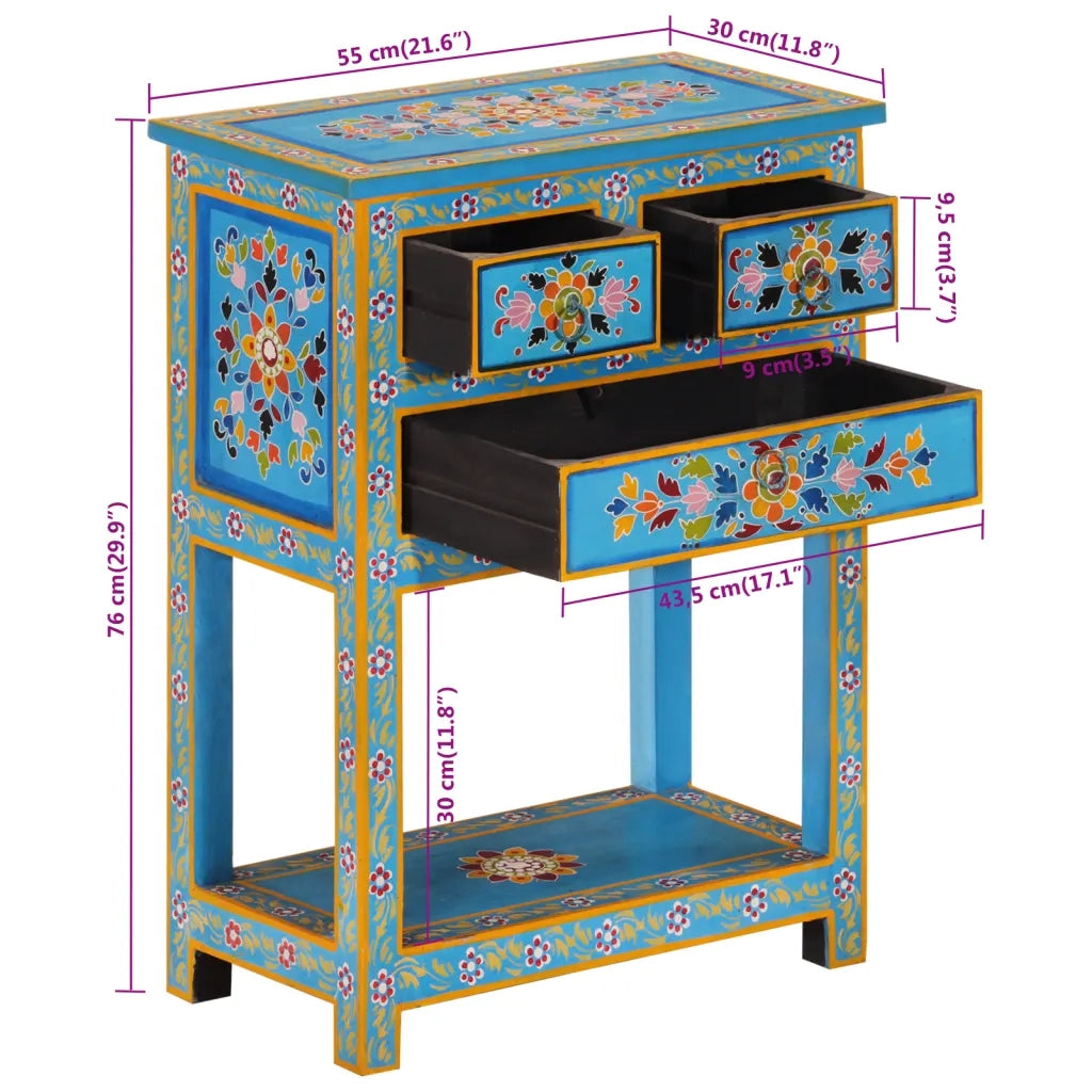 Credenza Turchese 55x30x76 cm in Legno Massello di Mango 355011