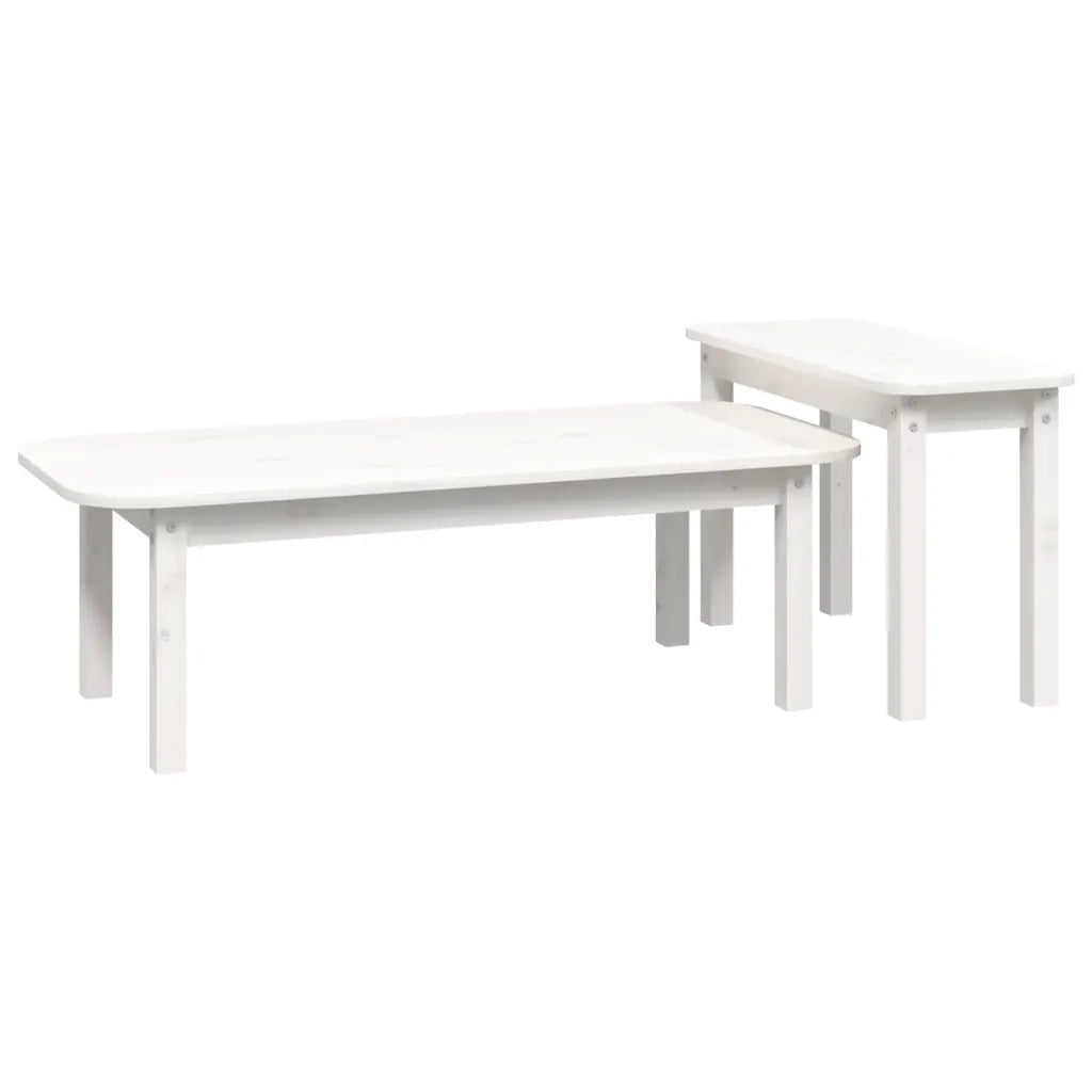 Set 2 pz Tavolini da salotto | Tavolino da caff¨¨ | Tavolino da Soggiorno Bianco in Legno Massello di Pino