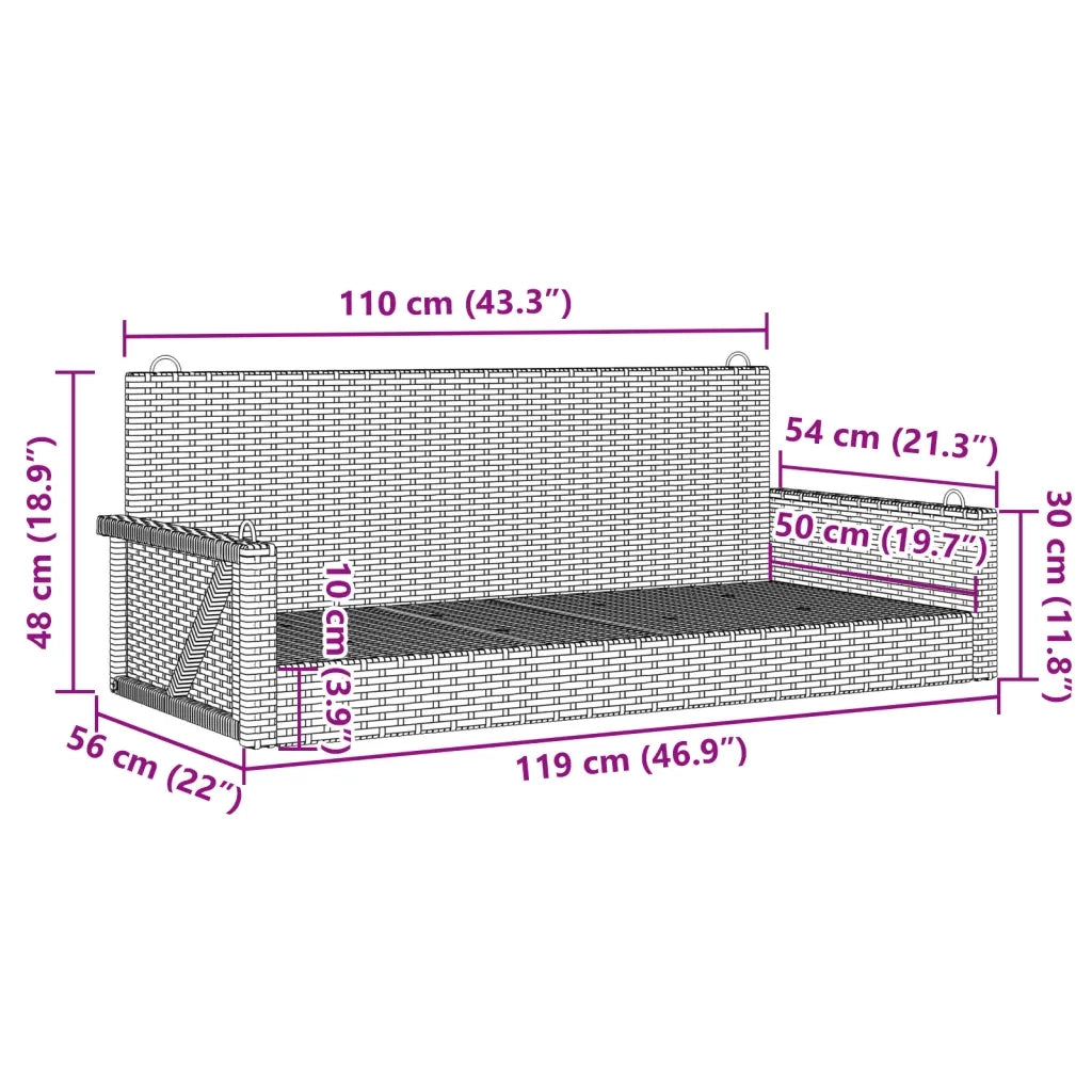 Panchina a Dondolo Nera 119x56x48 cm in Polyrattan 365625