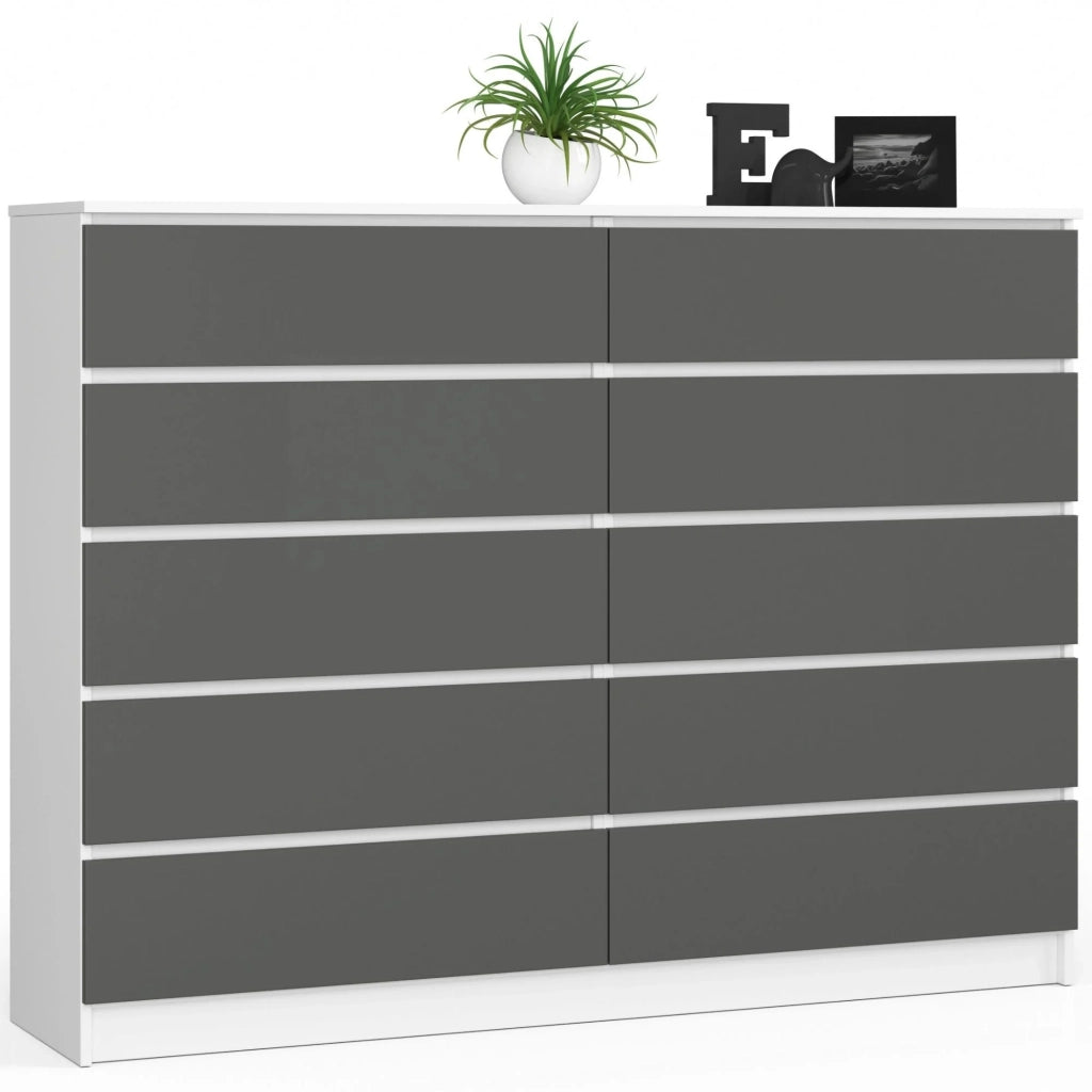 Cassettiera AKORD K160 Bianca 160 cm 10 cassetti inserto frontale Grigio Grafite 160x40x121 cm