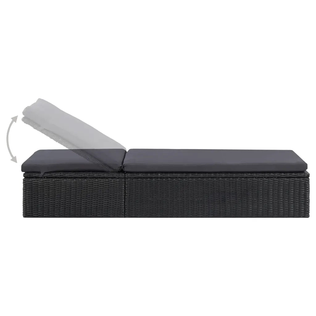 Lettino Prendisole in Polyrattan Nero e Grigio Scuro 310148