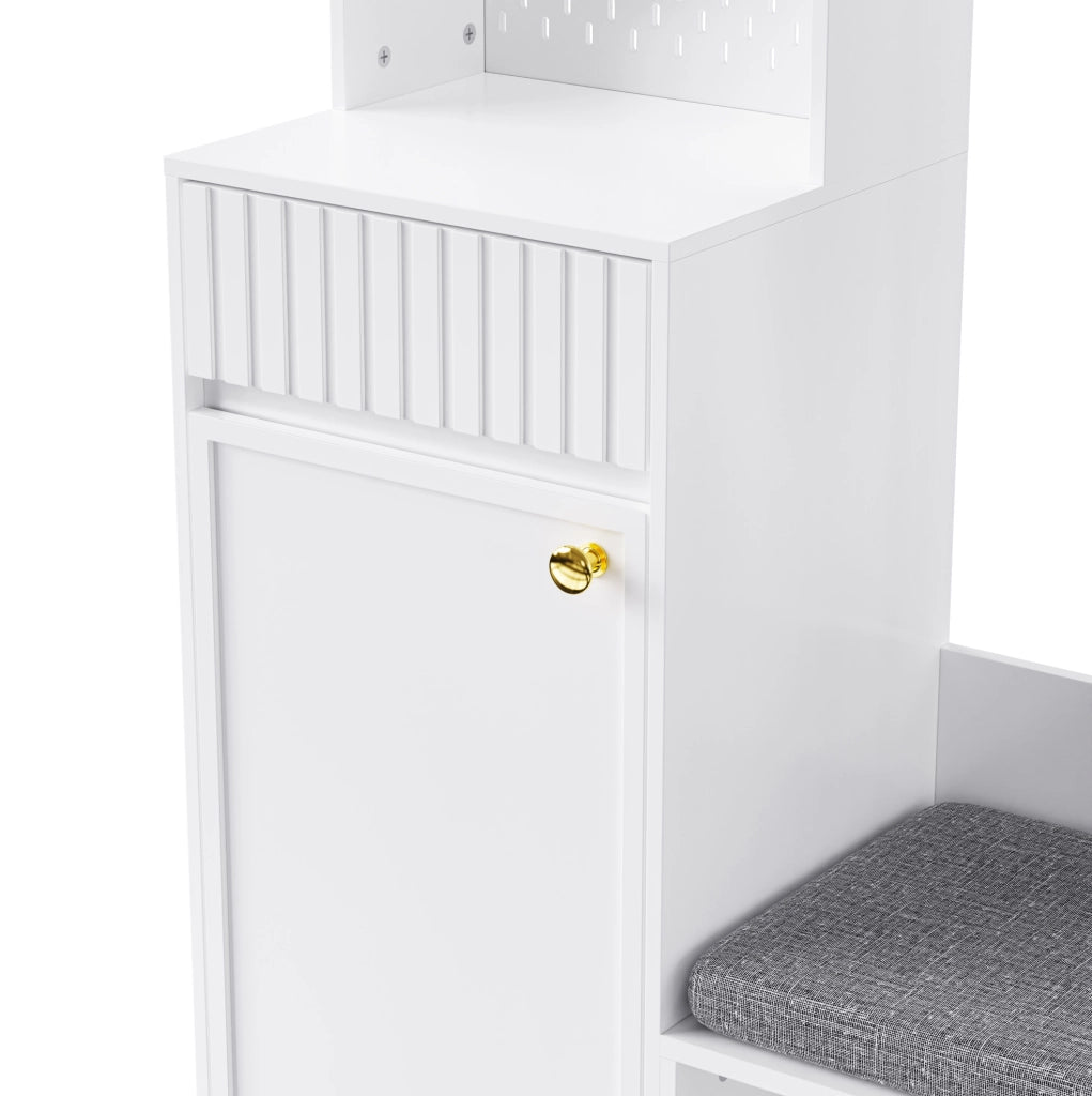 Guardaroba da ingresso multifunzione con panca e cassetti, bianco, MDF