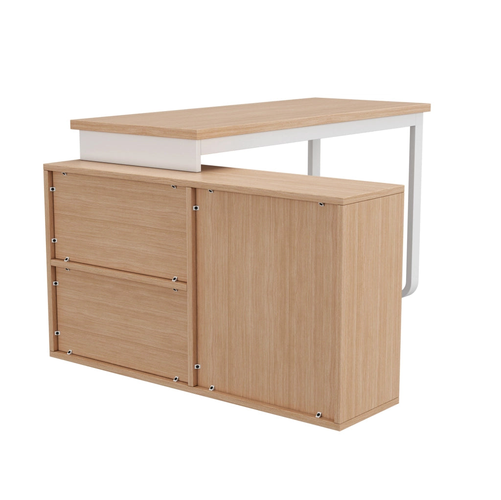 Scrivania 147x100x75,3 cm naturale MDF e metallo, 3 cassetti