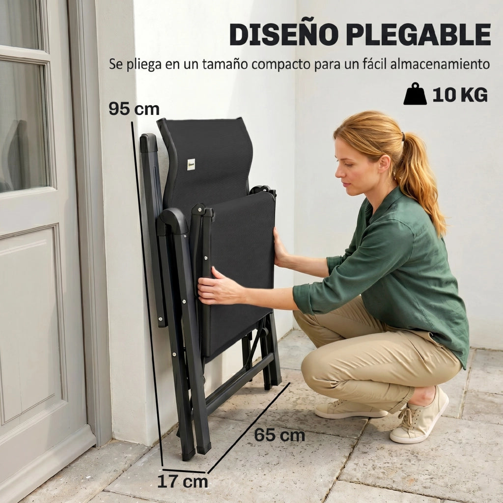 Sedia da Giardino Reclinabile Pieghevole ¨C Zephmum ¨C Nero, Respaldo Ajustable, 70x65x111 cm