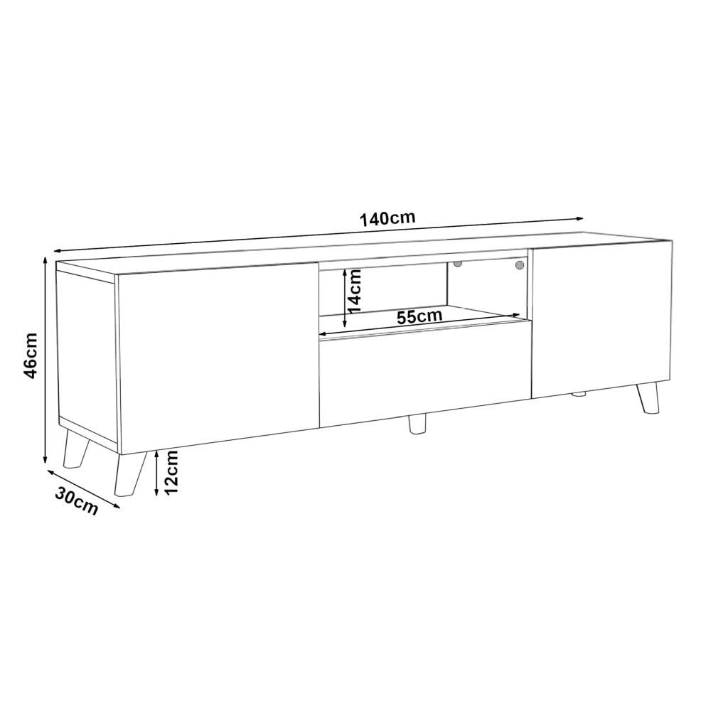 Mobile Porta TV Torsby con Scomparti Chiusi 46 x 140 x 30 cm Effetto Rovere / Antracite [en.casa]