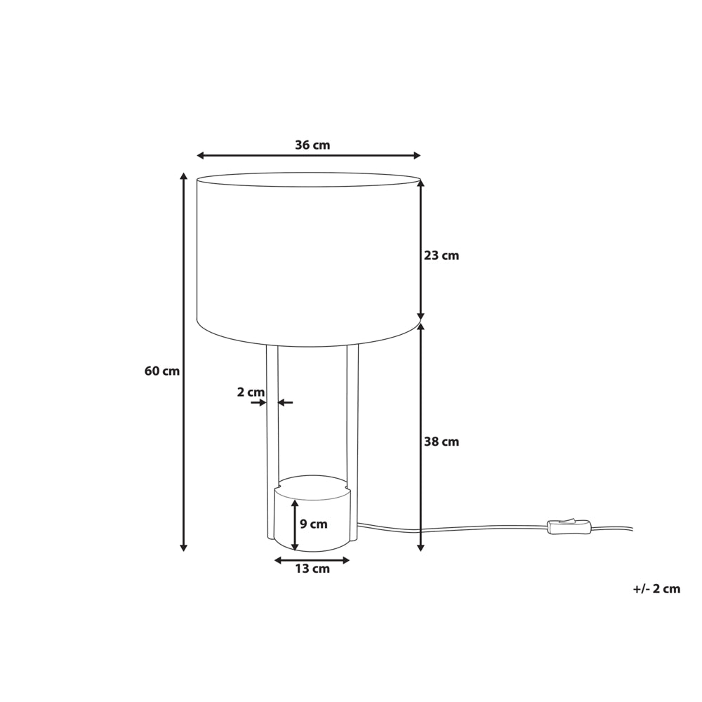 Lampada da tavolo da comodino in tessuto bianco tondo con paralume tondo e base in cemento grigio