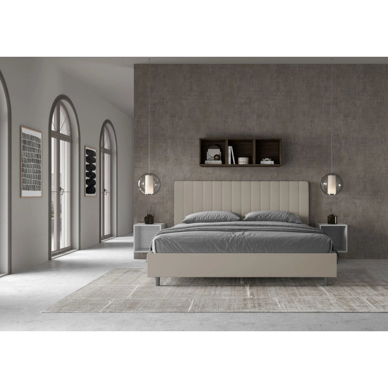 Letto imbottito Matrimoniale 200x200 cm Agueda - Similpelle,Tortora,Contenitore