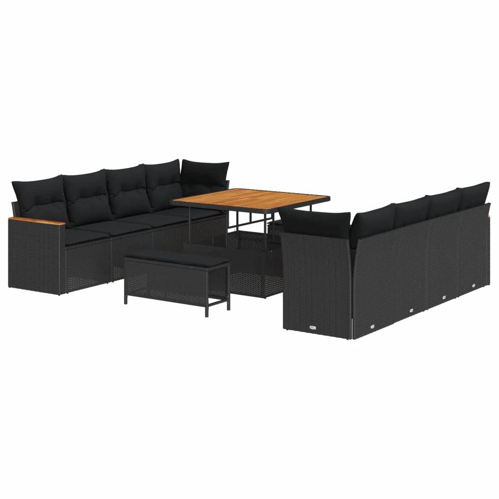 Set Divano da Giardino con cuscino 12 pcs Nero polyrattan 3364974