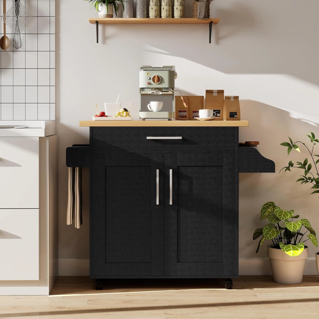 Carrello da Cucina Isola Mobile con Piano di Lavoro, 111 x 40 x 90 cm, in Legno, con Cassetto e Ruote