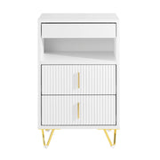 SoBuy Comodino, Comodino con 3 cassetti e ripiano, Tavolino moderno per camera da letto e soggiorno, Bianco L40 x P40 x A63 cm FBT168-W