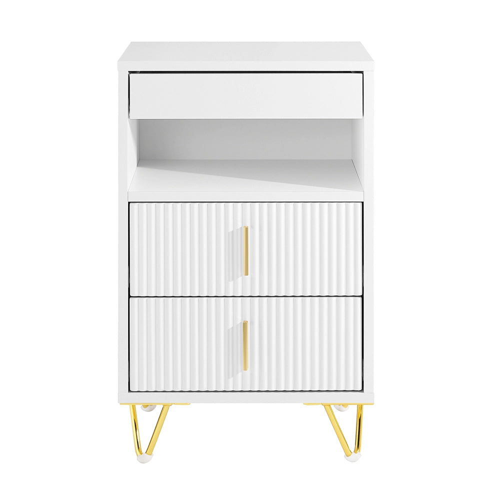 SoBuy Comodino, Comodino con 3 cassetti e ripiano, Tavolino moderno per camera da letto e soggiorno, Bianco L40 x P40 x A63 cm FBT168-W