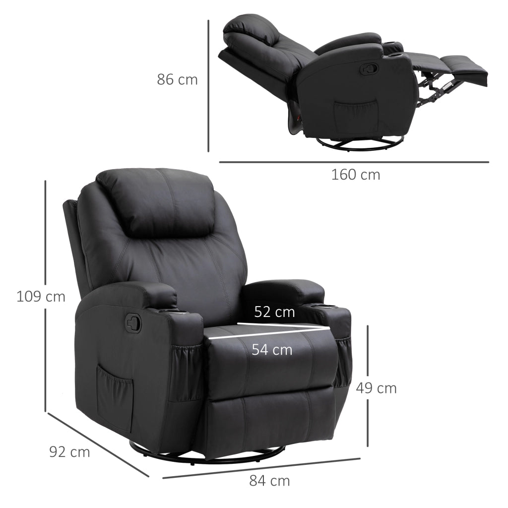 EasyComfort Poltrona Relax Massaggiante con 8 Punti, 5 Modalità e 2 Intensità, Reclinabile con Poggiapiedi e Girevole, 84x92x109cm, Nero
