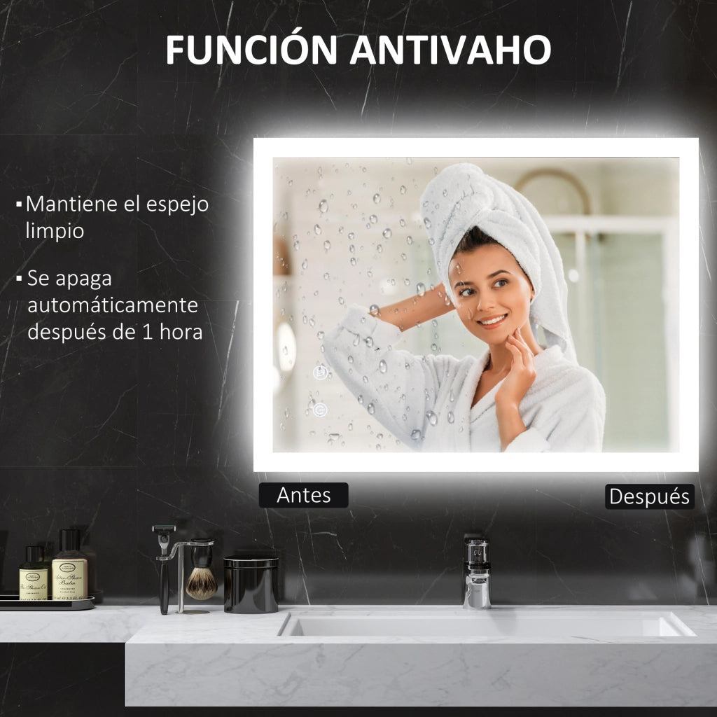 Specchio da Bagno con Luci LED Regolabili Antivaho ¨C zephmum ¨C Bianco 80x60 cm