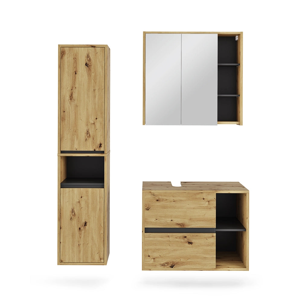 Vicco Set di mobili da bagno Artigiano/grigio 3 parti