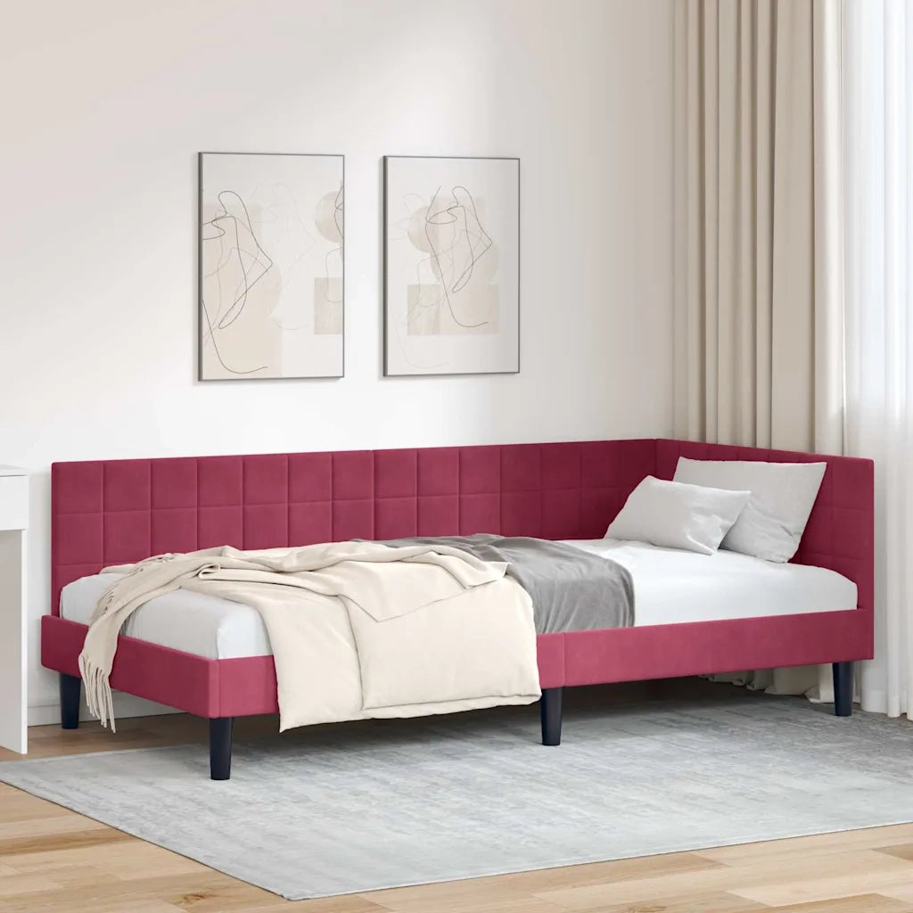 Cornice del letto ad angolo Rosso Vino 100 cm x 200 cm Velluto