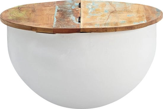 Tavolo salotto - Tavolo salotto - Tavolo rotondo - Tavolo supplementare - Spazio di stoccaggio - Legno di mango massello - Legno riciclato - Nero/Bianco - 60 x 60 x 34 cm