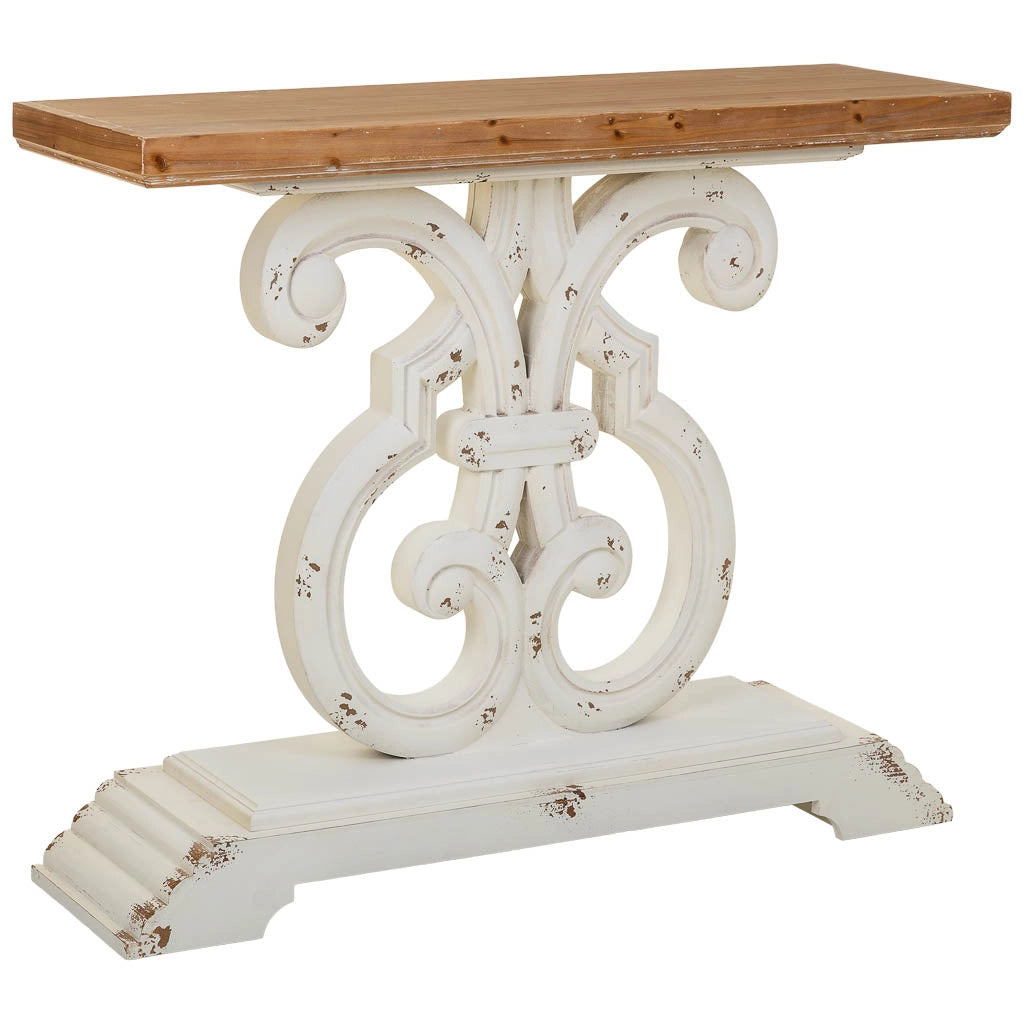 Tavolino da ingresso in legno bianco 110x36x91h cm