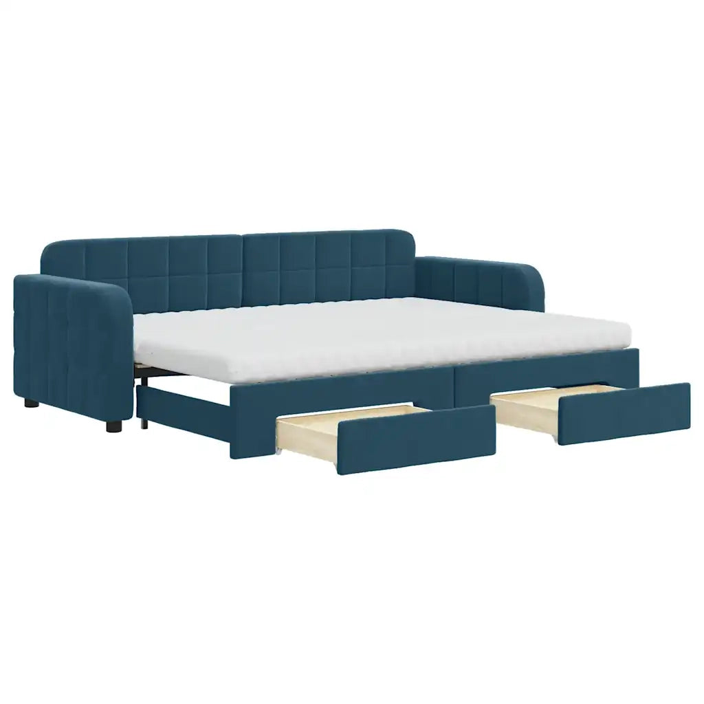 Divano Letto Estraibile con Cassetti Blu 80x200 cm in Velluto 3196993