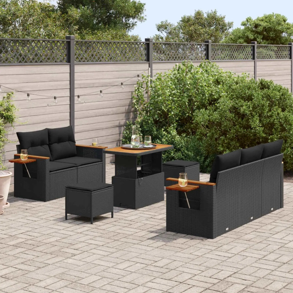 Set Divano da Giardino con cuscino 10 pcs Nero polyrattan 3365069